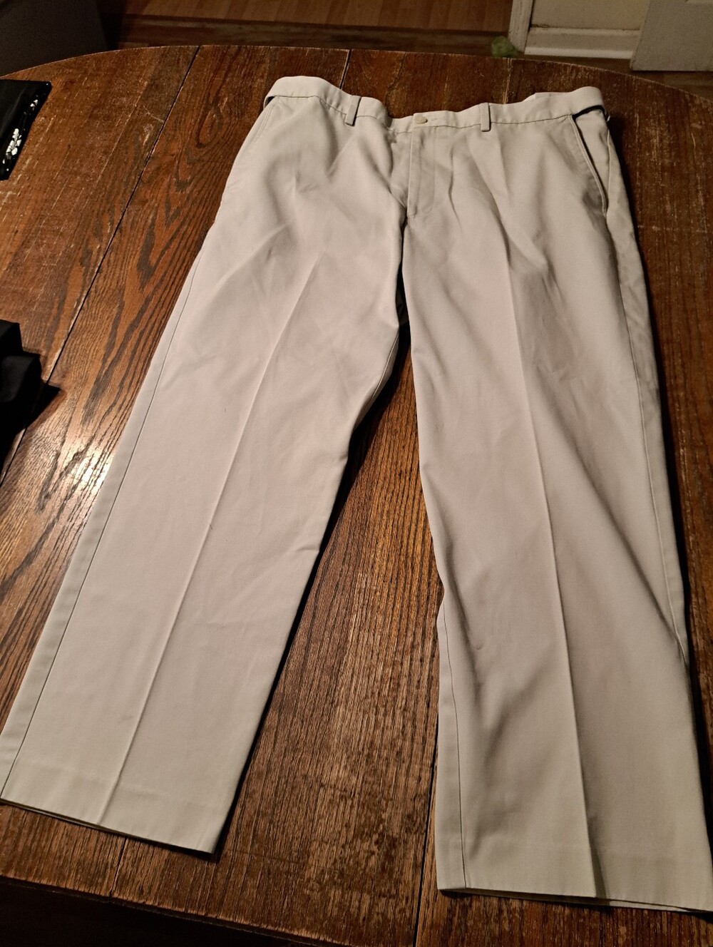 Savane Eco Start Cream Khaki Dress Pants Flex Waist Mens Flat Front Chino 40x28
